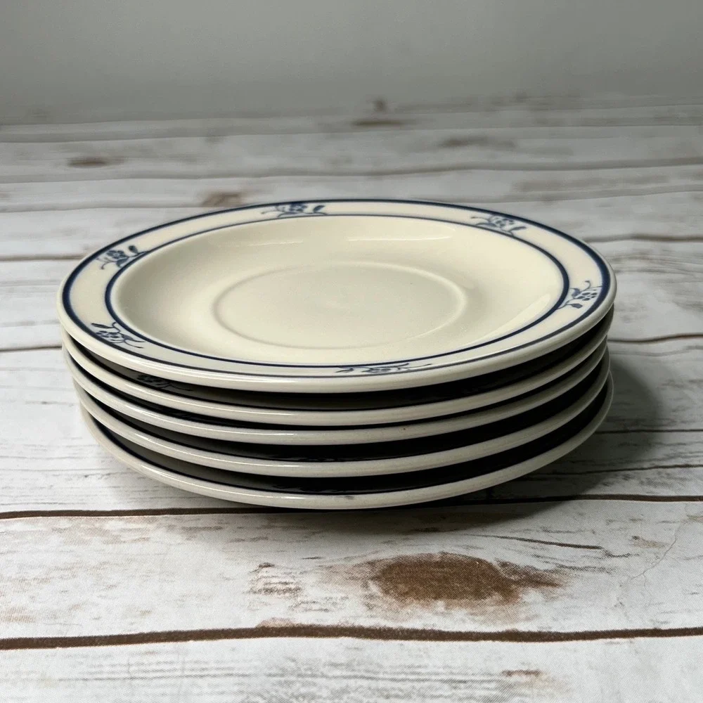Brick Oven Stoneware Saucers in the Scandia Blue Pattern - Set of 5 6.25